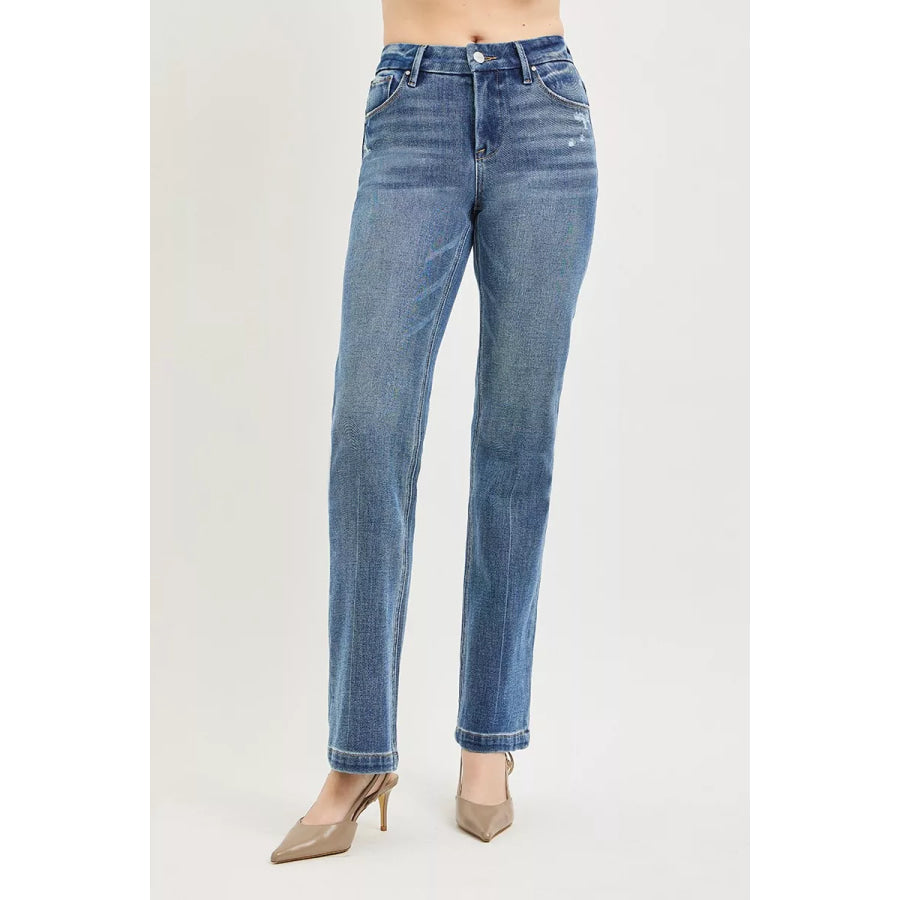 RISEN Tummy Control 4way Stretch Mid Rise Straight Crease Line Apparel and Accessories