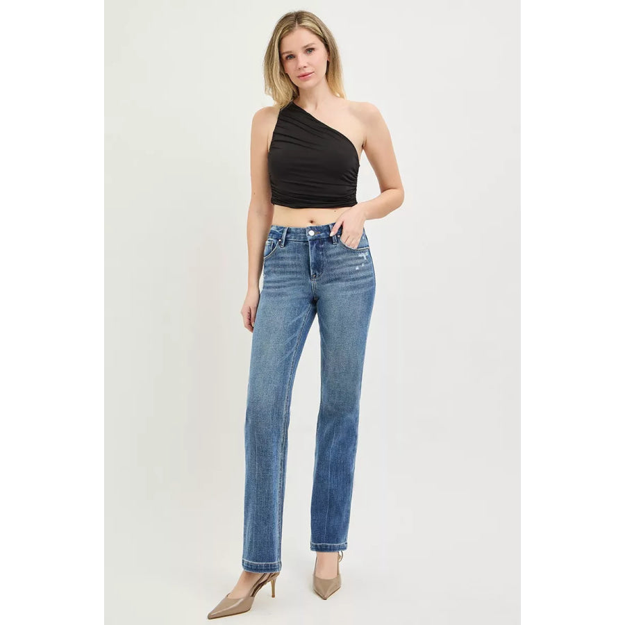 RISEN Tummy Control 4way Stretch Mid Rise Straight Crease Line Apparel and Accessories