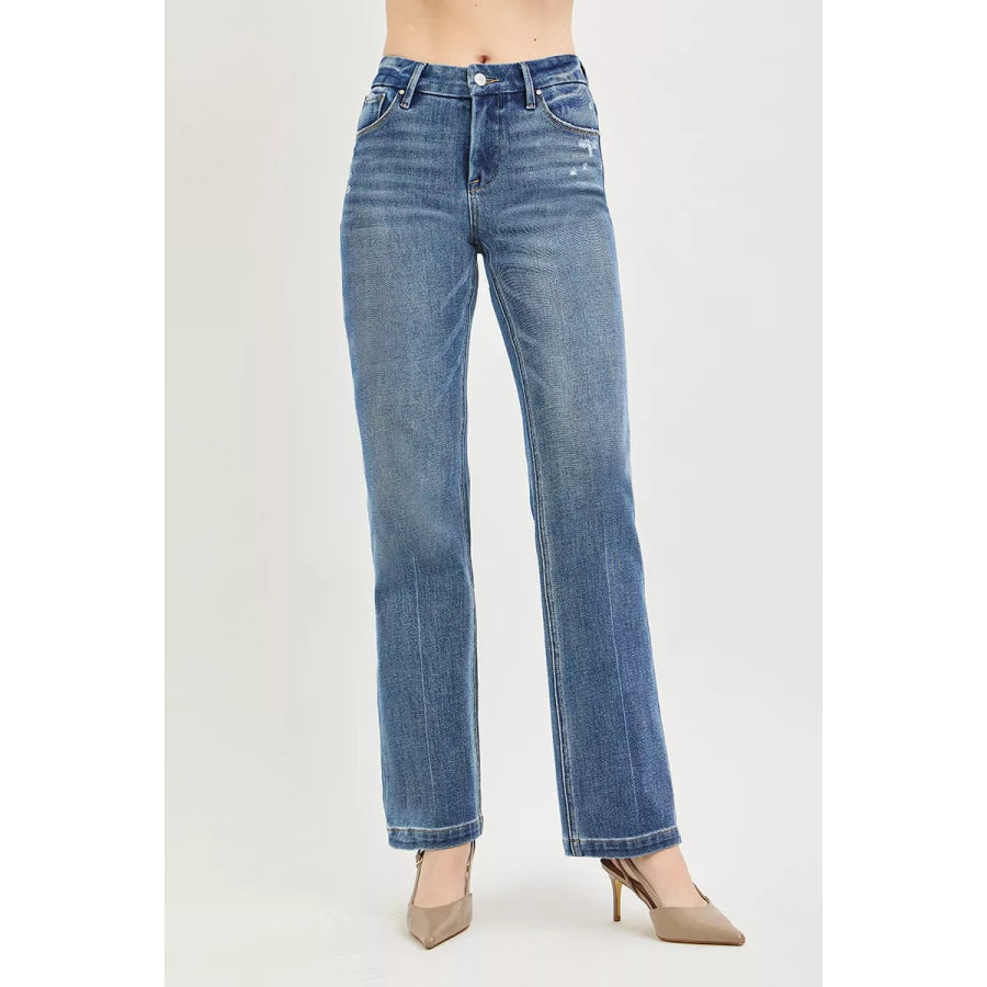 RISEN Tummy Control 4way Stretch Mid Rise Straight Crease Line Medium / Apparel and Accessories