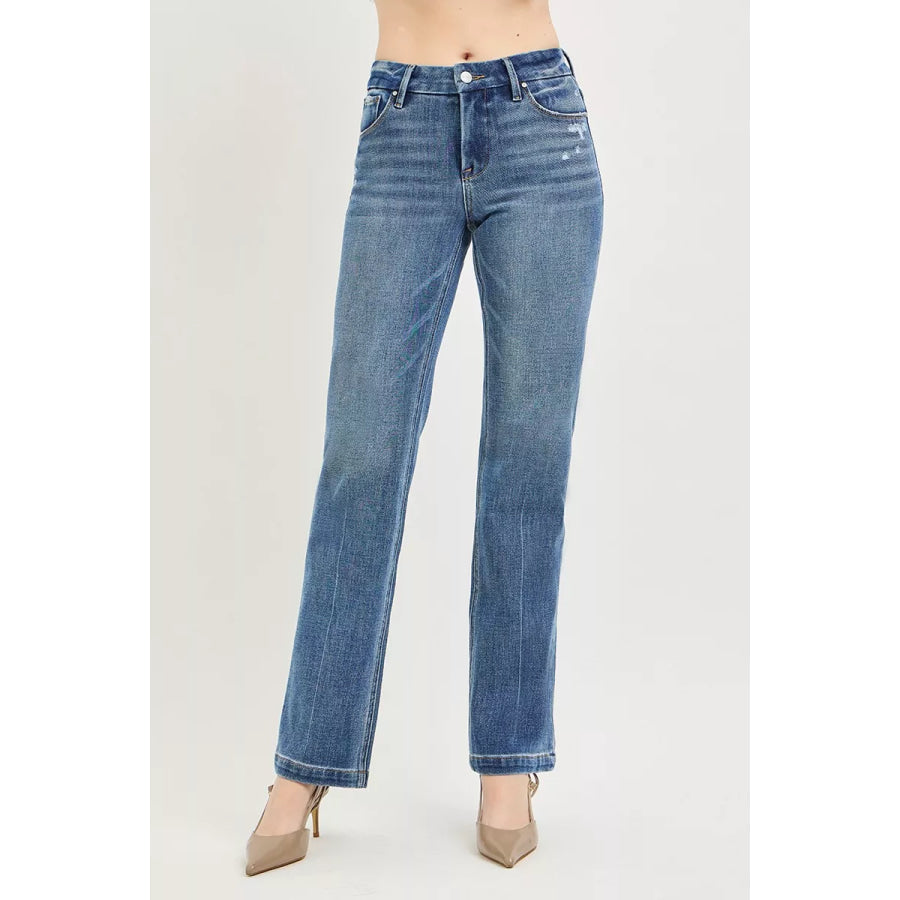 RISEN Tummy Control 4way Stretch Mid Rise Straight Crease Line Medium / Apparel and Accessories
