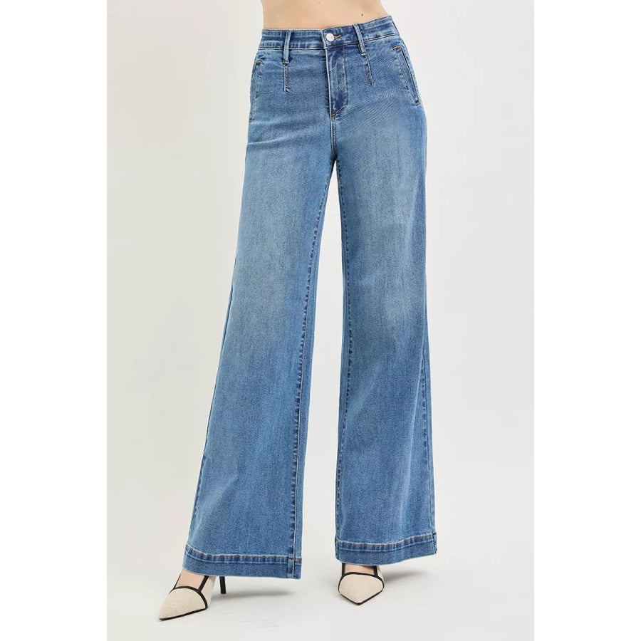 RISEN Tummy Control Elastic Band High Rise Wide Jeans Medium / Apparel and Accessories
