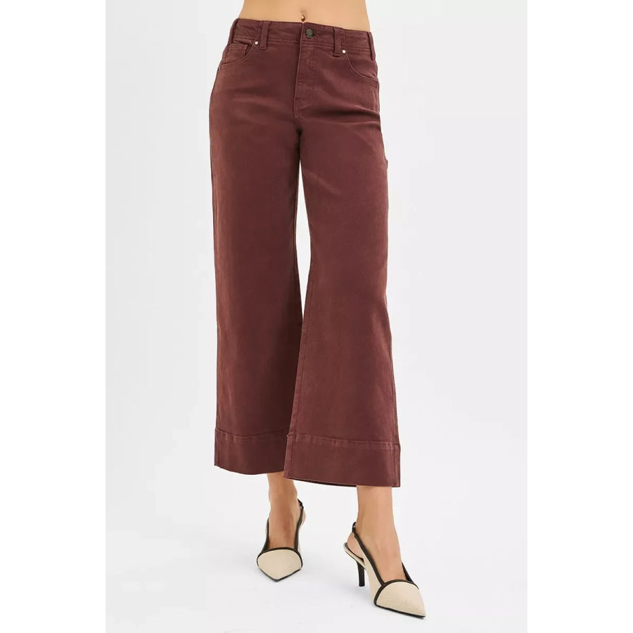 RISEN Tummy Control High Rise Crop Wide No Waist Band Pants Apparel and Accessories