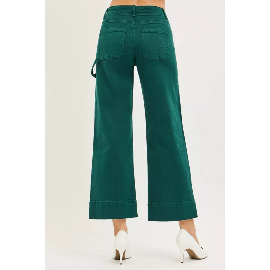RISEN Tummy Control High Rise Crop Wide No Waist Band Pants Apparel and Accessories