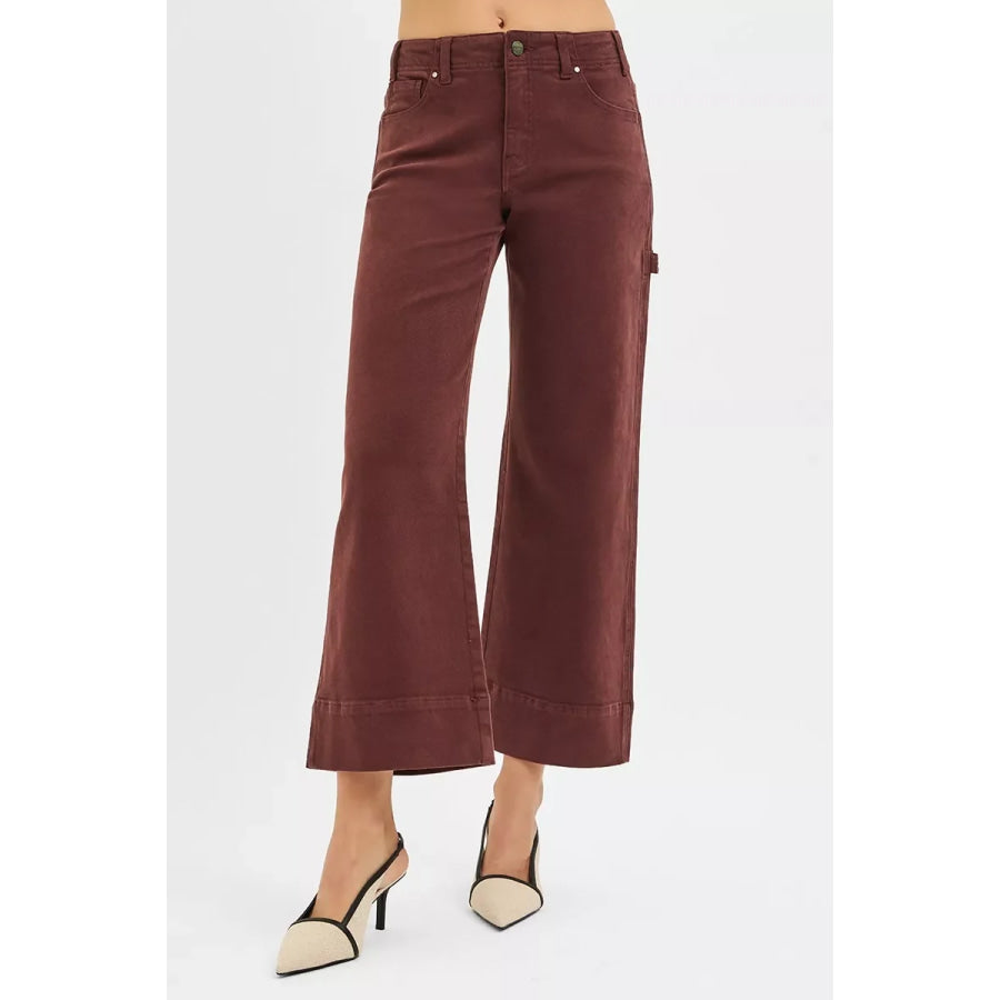 RISEN Tummy Control High Rise Crop Wide No Waist Band Pants Apparel and Accessories