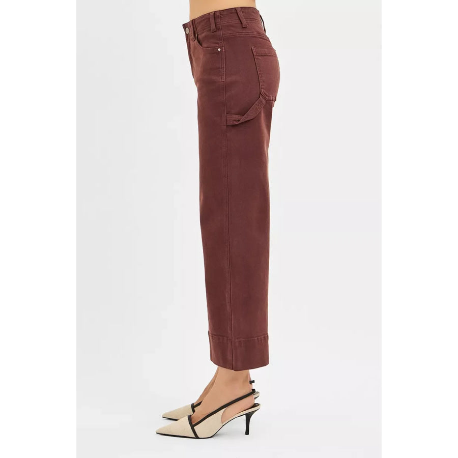 RISEN Tummy Control High Rise Crop Wide No Waist Band Pants Apparel and Accessories