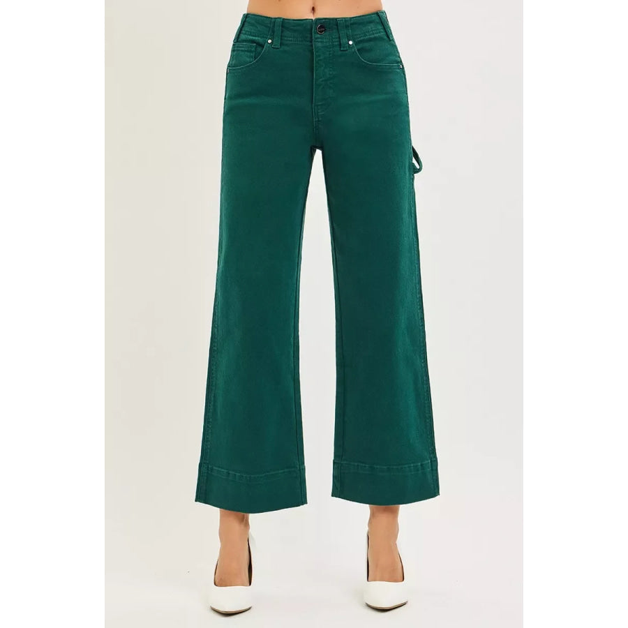 RISEN Tummy Control High Rise Crop Wide No Waist Band Pants Apparel and Accessories