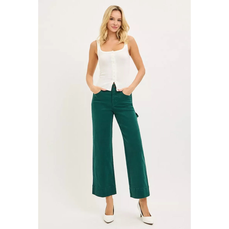 RISEN Tummy Control High Rise Crop Wide No Waist Band Pants Apparel and Accessories