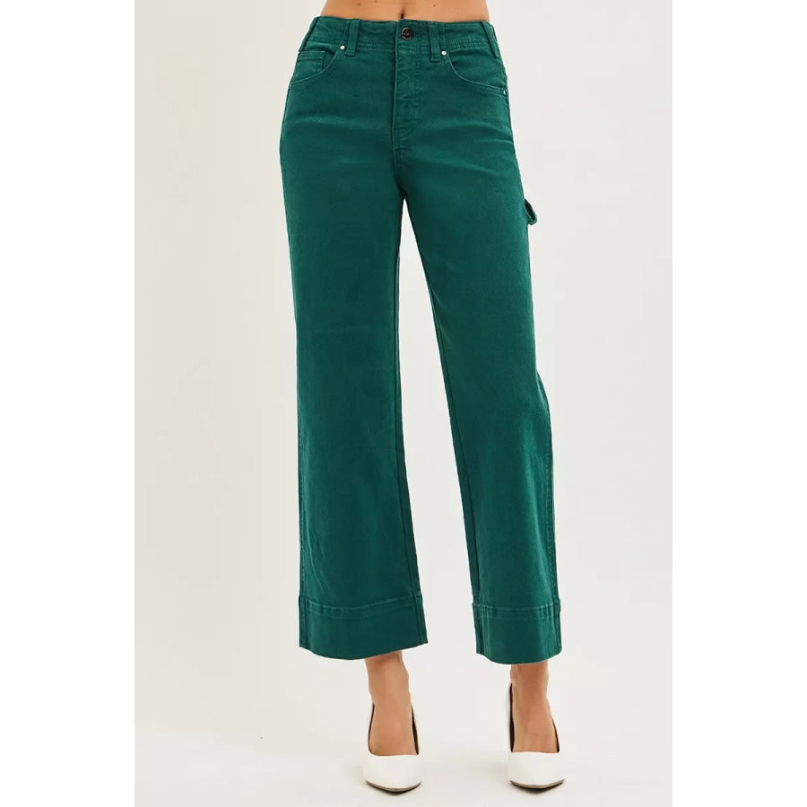 RISEN Tummy Control High Rise Crop Wide No Waist Band Pants Apparel and Accessories