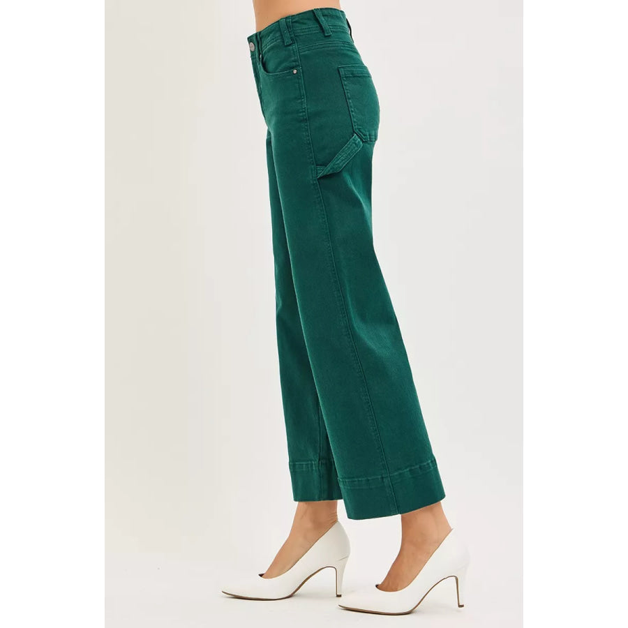 RISEN Tummy Control High Rise Crop Wide No Waist Band Pants Apparel and Accessories
