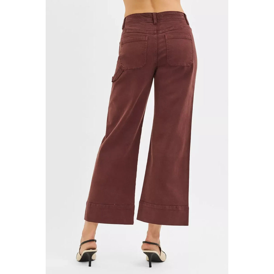 RISEN Tummy Control High Rise Crop Wide No Waist Band Pants Apparel and Accessories