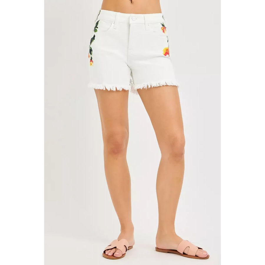 RISEN Tummy Control High Rise Flower Printed Shorts Apparel and Accessories