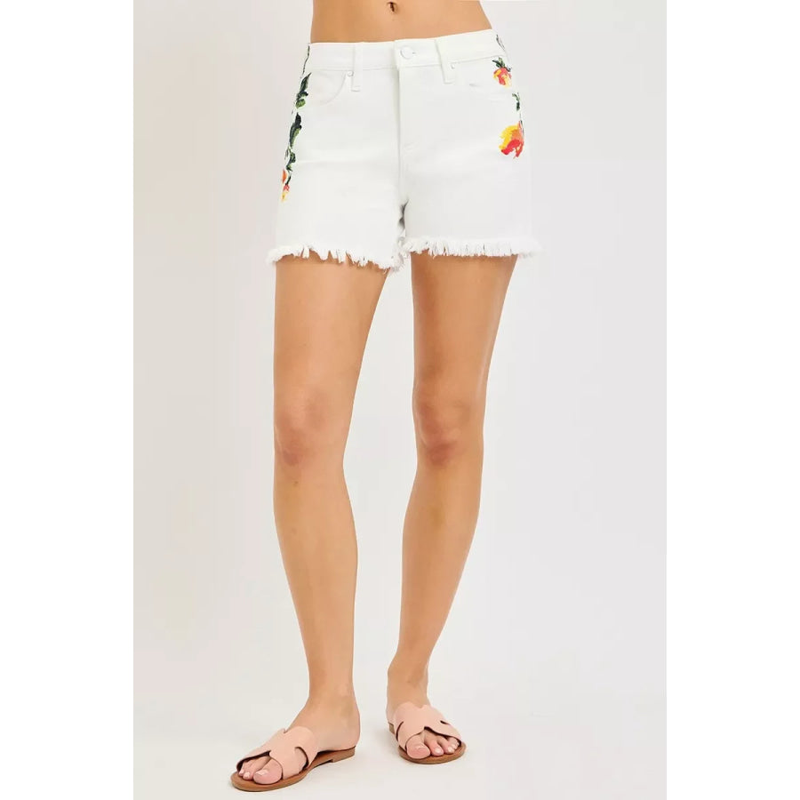 RISEN Tummy Control High Rise Flower Printed Shorts Apparel and Accessories
