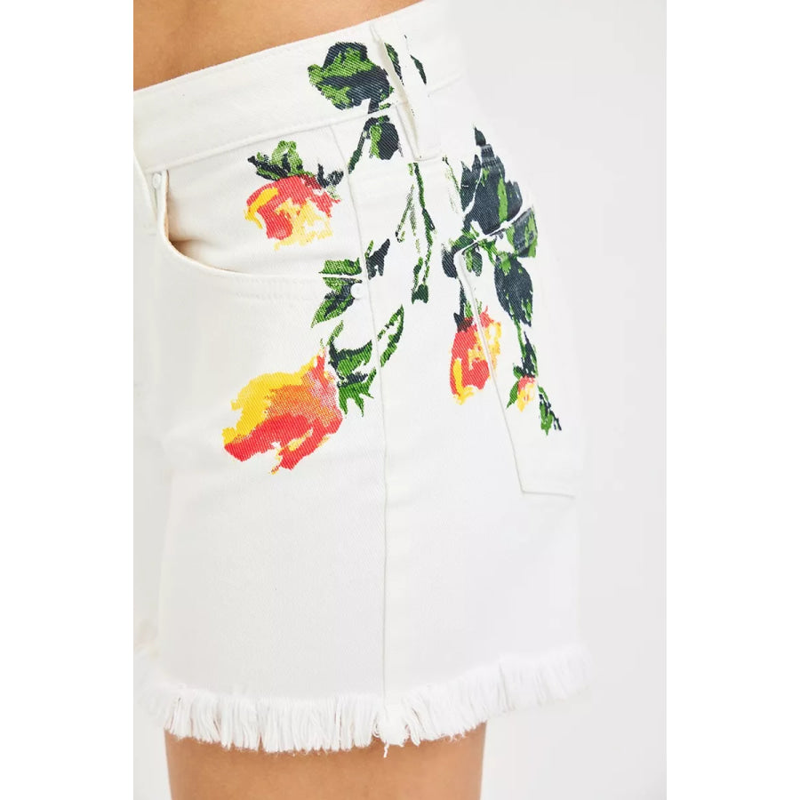 RISEN Tummy Control High Rise Flower Printed Shorts Apparel and Accessories