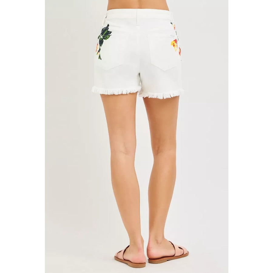RISEN Tummy Control High Rise Flower Printed Shorts Apparel and Accessories