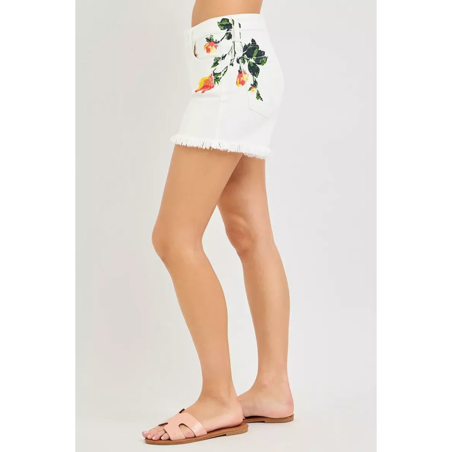 RISEN Tummy Control High Rise Flower Printed Shorts Apparel and Accessories