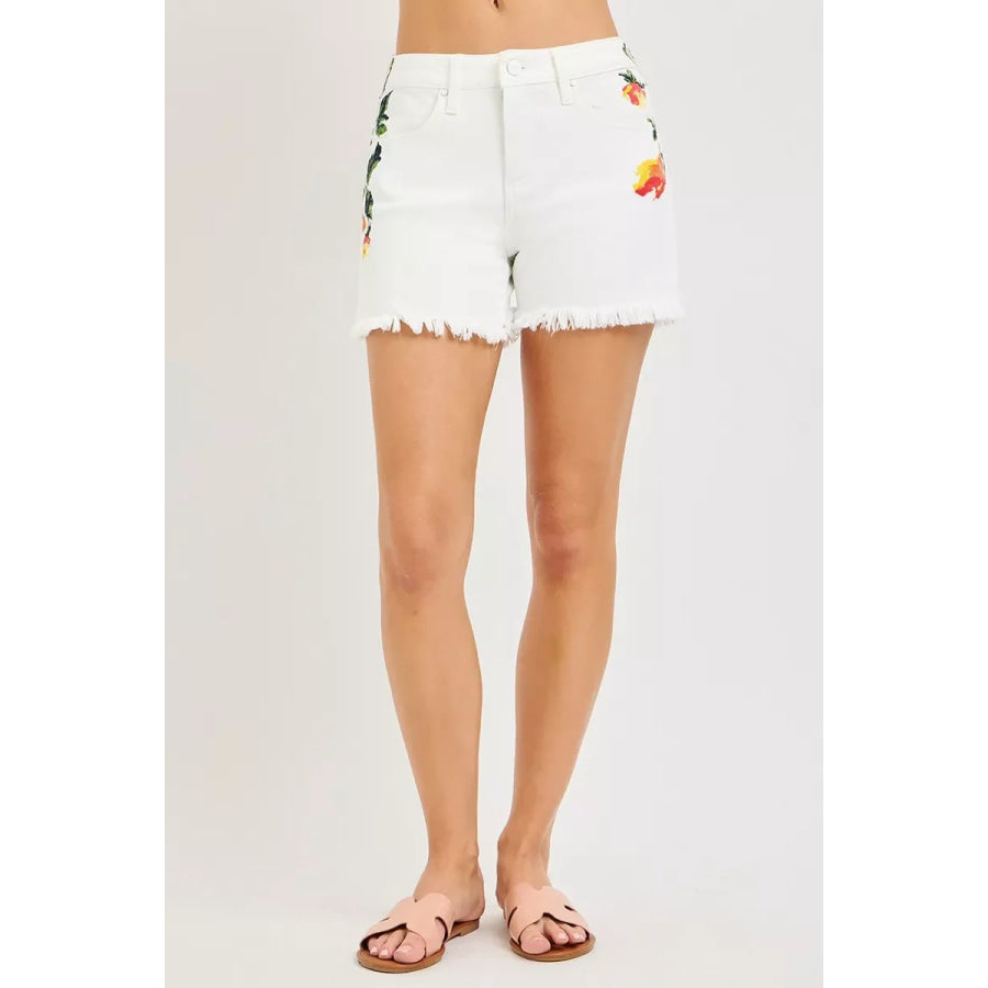 RISEN Tummy Control High Rise Flower Printed Shorts Apparel and Accessories