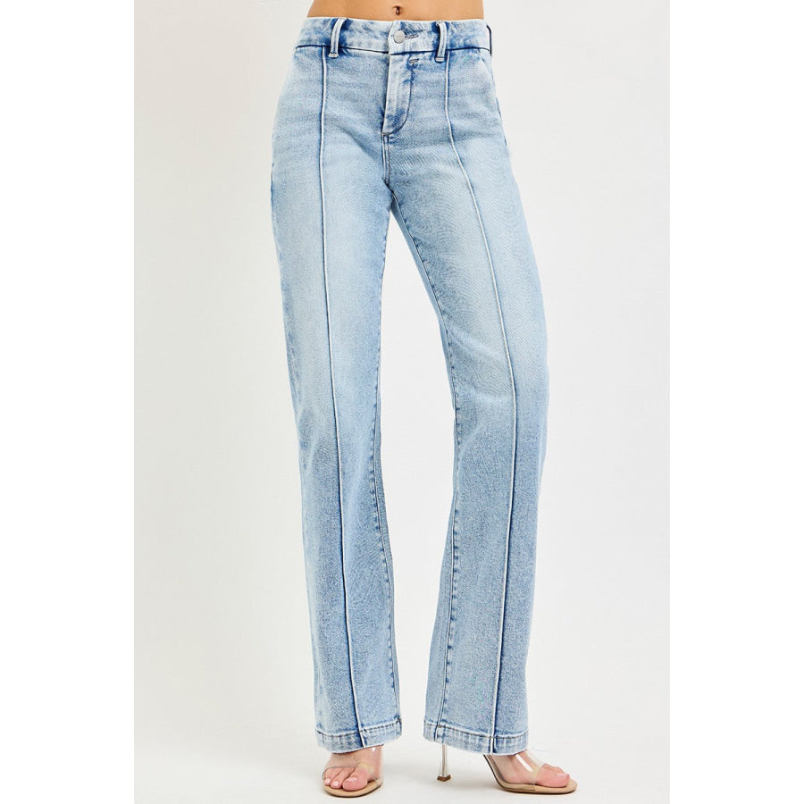 RISEN Tummy Control High Rise Straight Pin Tuck Jeans LIGHT / Apparel and Accessories
