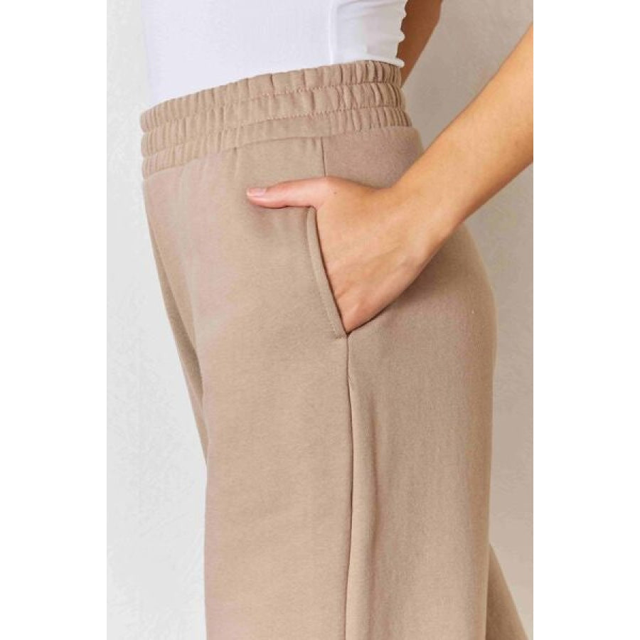 RISEN Wide Waistband Slit Wide Leg Pants Apparel and Accessories