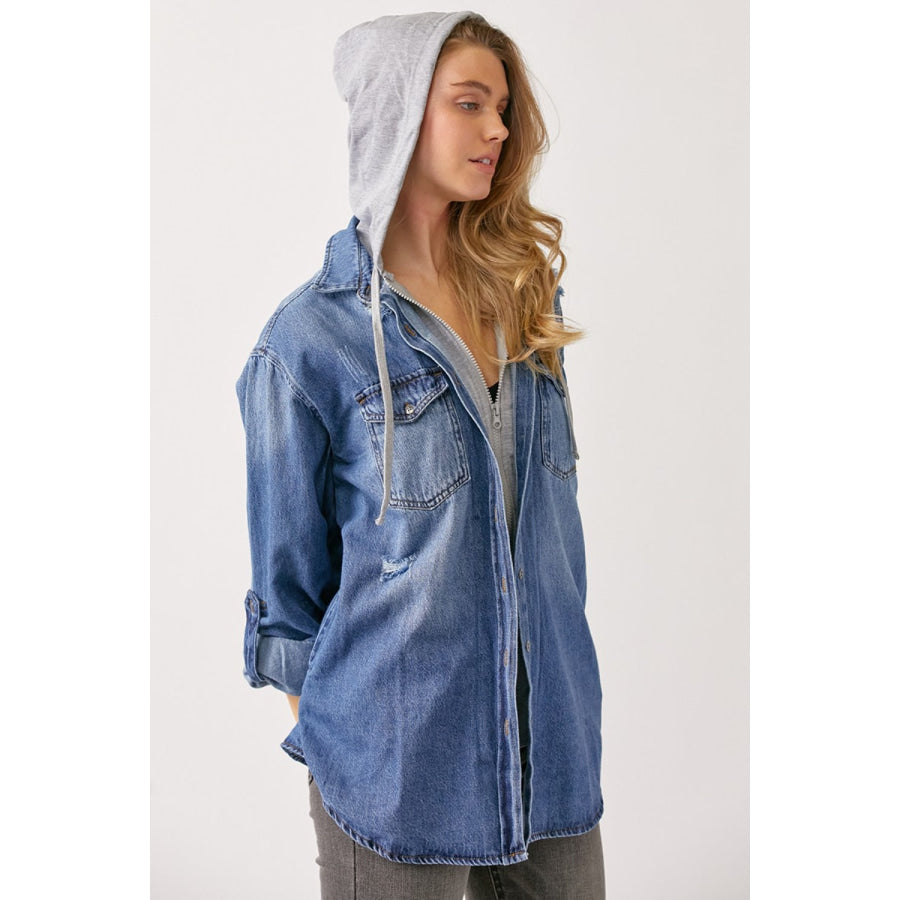 RISEN Zip Up Hooded Denim Shirt Dark / S Apparel and Accessories