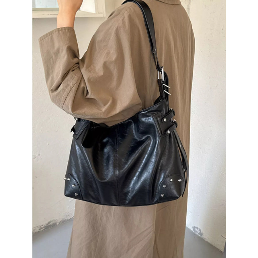 Rivet Decor Shoulder Bag Black / onesize Apparel and Accessories