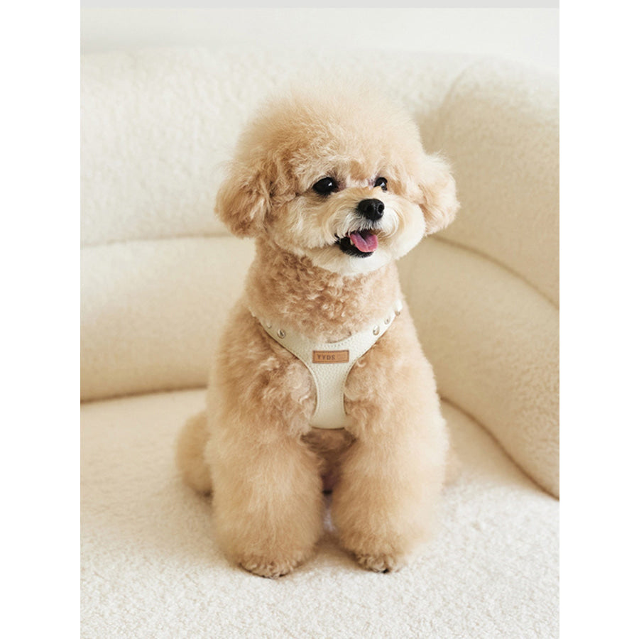 Rivet-Decorated Dog Harness Leash Set White / S Apparel and Accessories