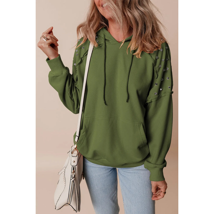 Rivet Drawstring Long Sleeve Hoodie Apparel and Accessories