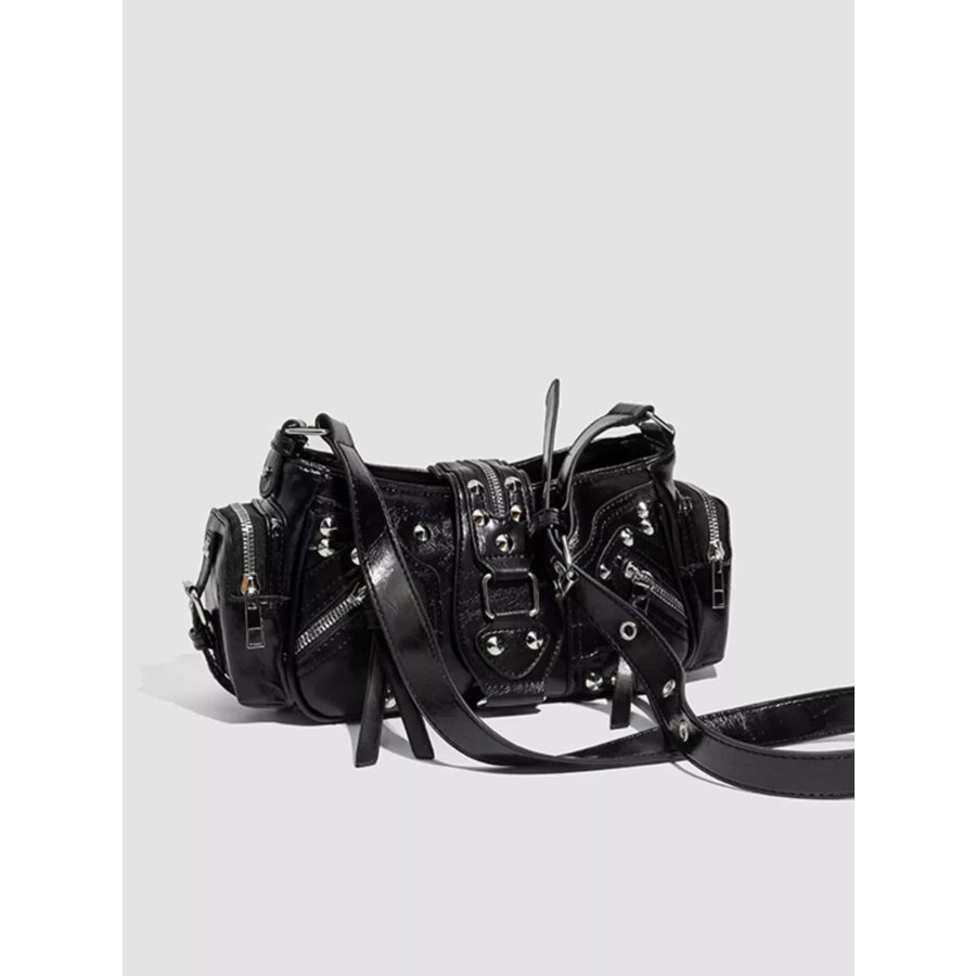 Rivet Embellished Shoulder Bag Black / One Size Apparel and Accessories