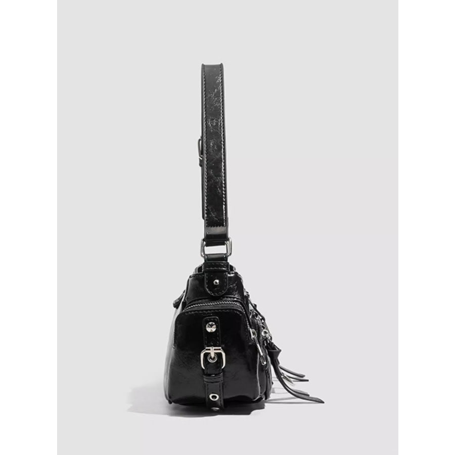 Rivet Embellished Shoulder Bag Black / One Size Apparel and Accessories