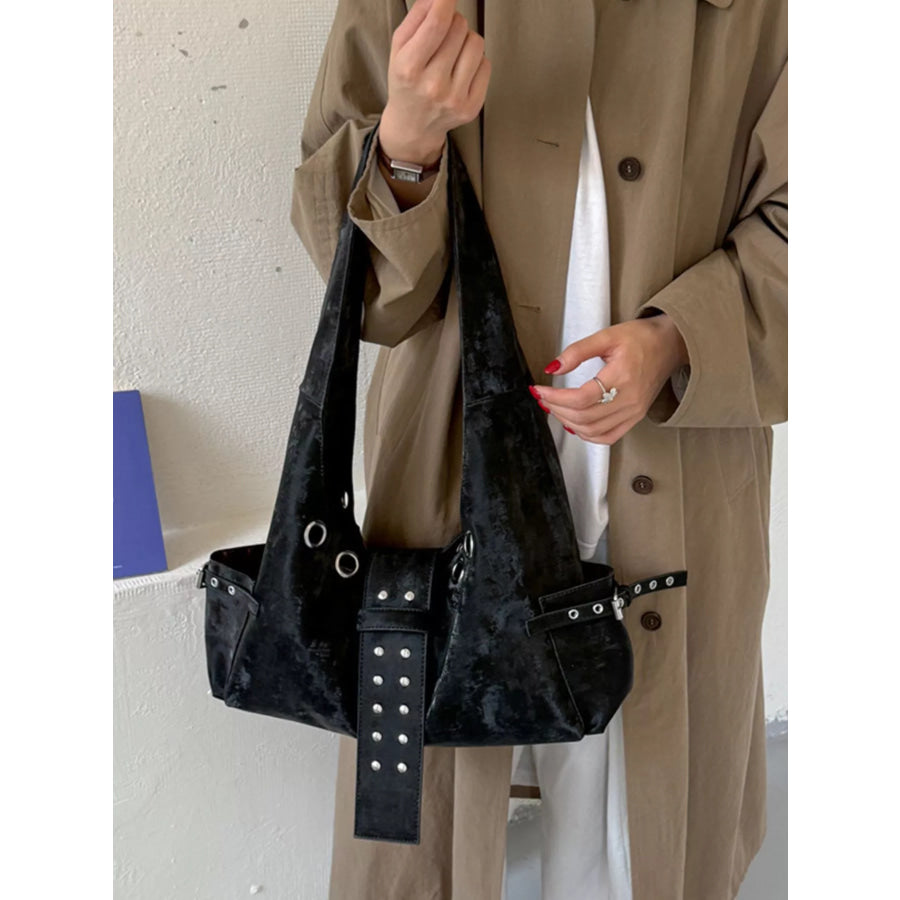 Rivet Embellished Shoulder Bag Black / onesize Apparel and Accessories