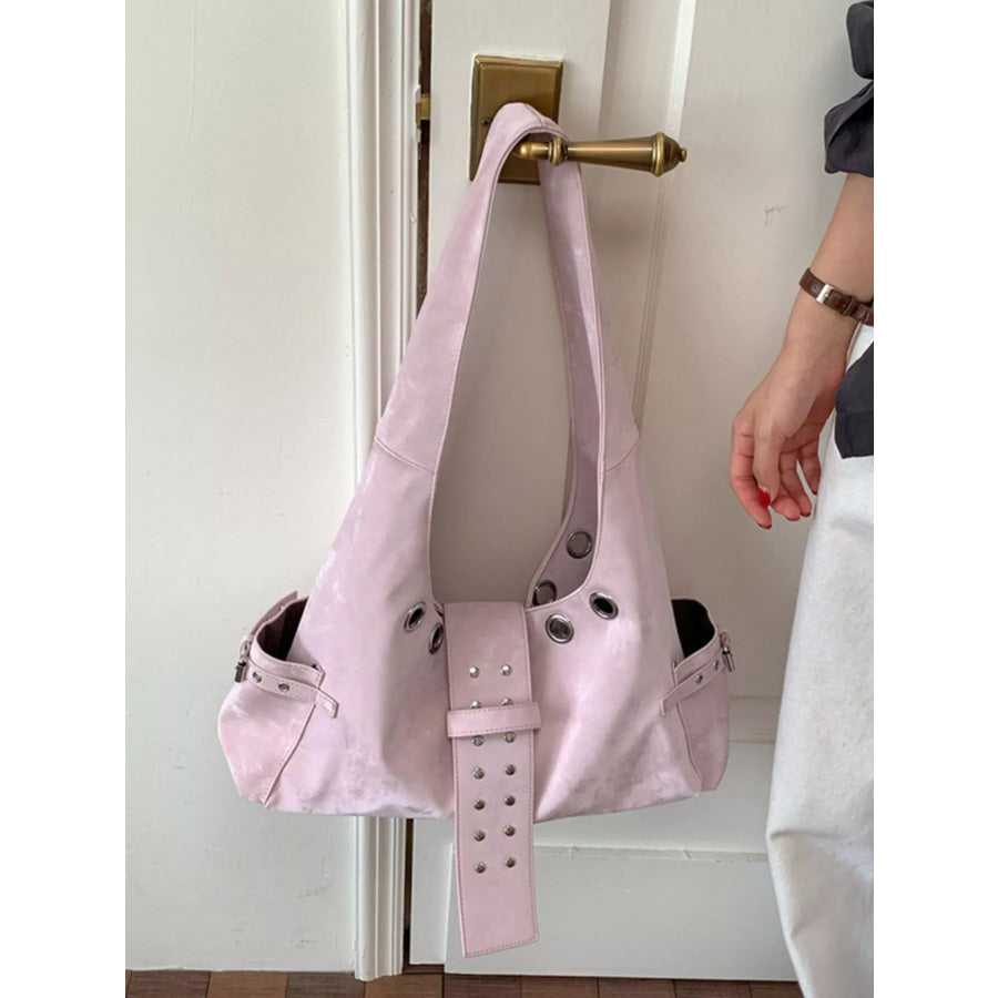 Rivet Embellished Shoulder Bag Pink / onesize Apparel and Accessories