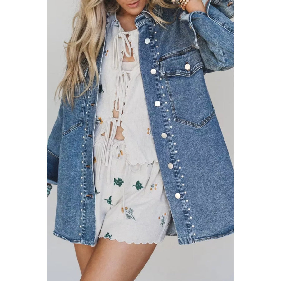Rivet Embellished Western Style Regular Fit Long Sleeve Denim Jacket Apparel and Accessories