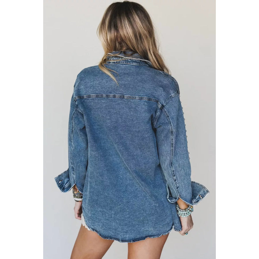 Rivet Embellished Western Style Regular Fit Long Sleeve Denim Jacket Apparel and Accessories