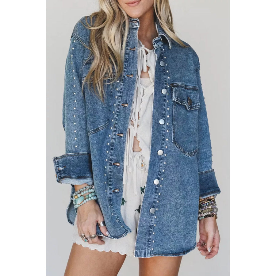 Rivet Embellished Western Style Regular Fit Long Sleeve Denim Jacket Medium / S Apparel and Accessories