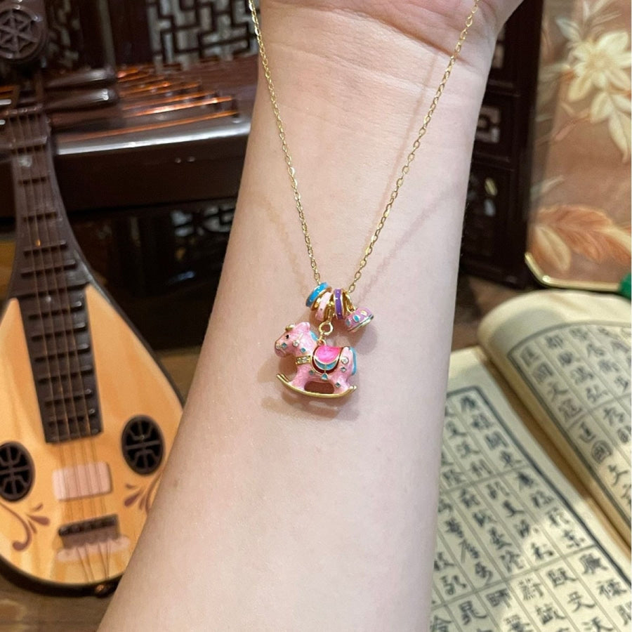 Rocking Horse Pendant Necklace Blush Pink / One Size Apparel and Accessories
