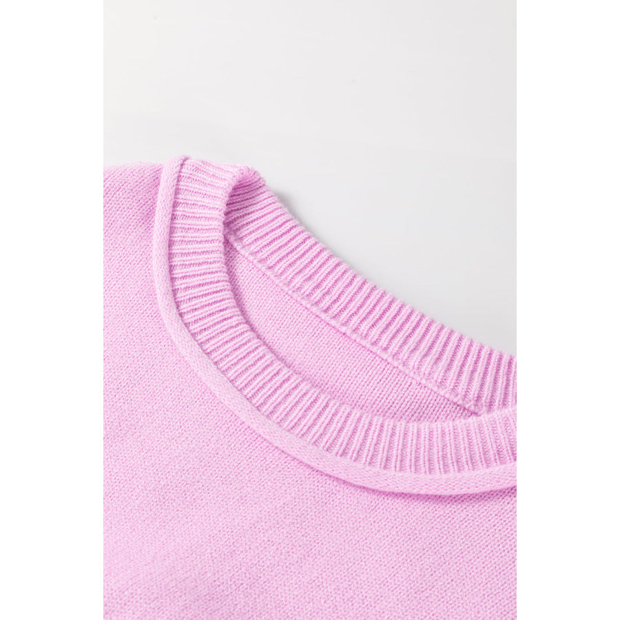 Roll Hem Ribbed Detail Drop Shoulder Sweater Apparel and Accessories