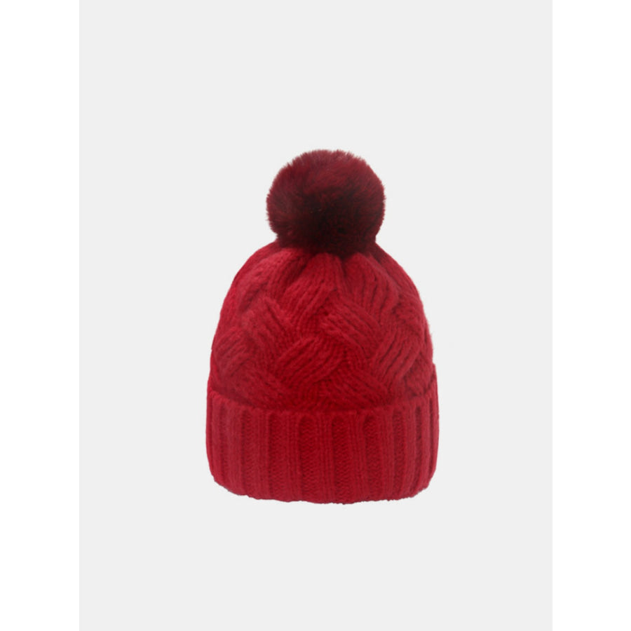 Roll Rim Cable-Knit Hat Deep Red / One Size Apparel and Accessories