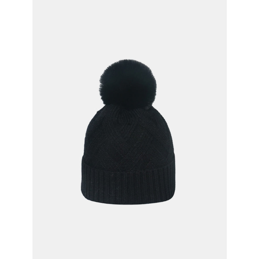 Roll Rim Hat with Pompom Black / One Size Apparel and Accessories