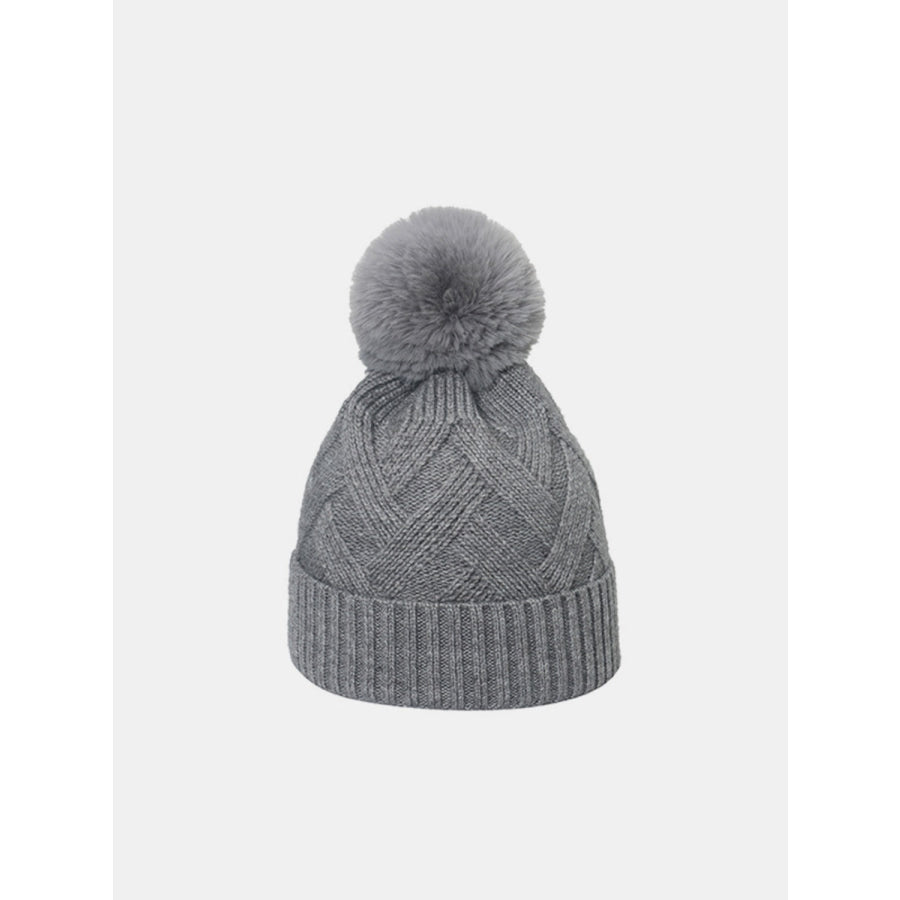 Roll Rim Hat with Pompom Gray / One Size Apparel and Accessories