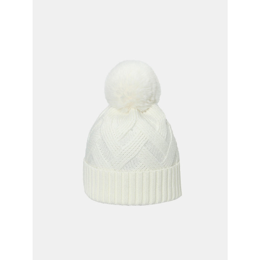 Roll Rim Hat with Pompom Ivory / One Size Apparel and Accessories