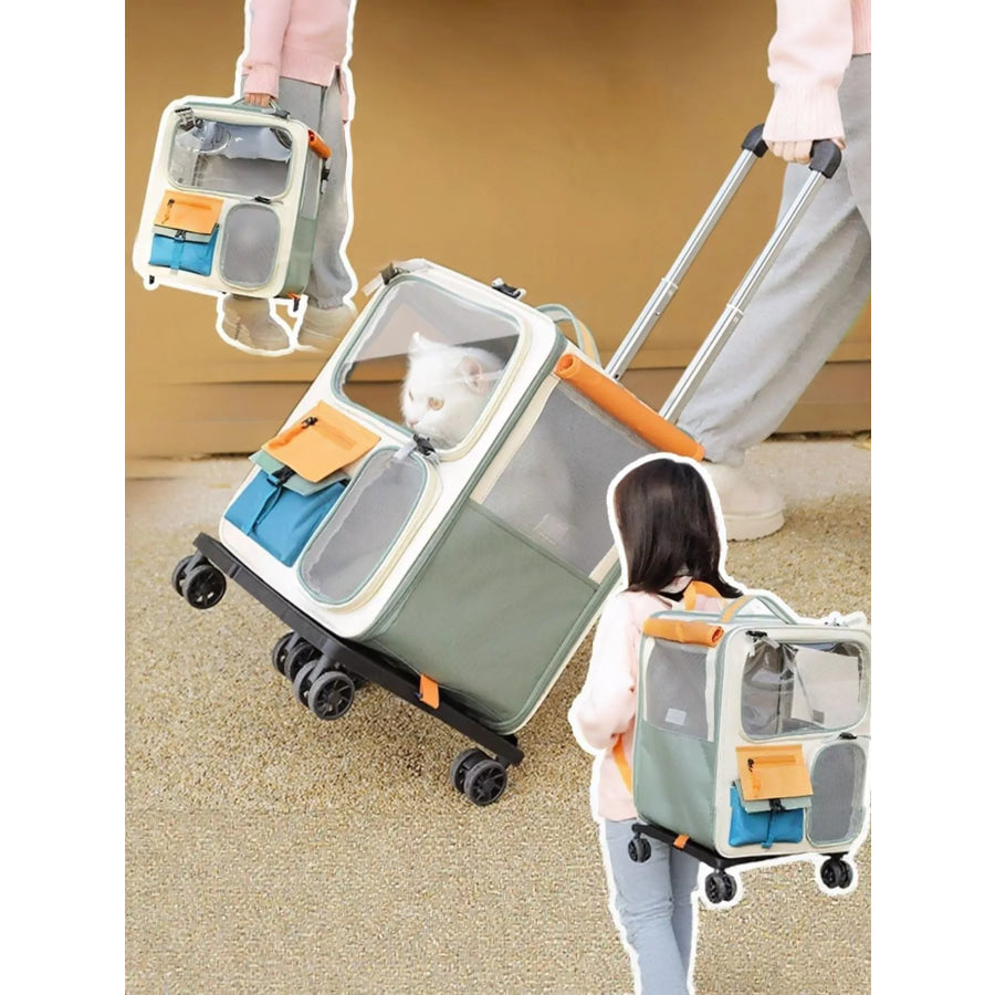 Rolling Pet Carrier with Telescopic Handle Apparel and Accessories