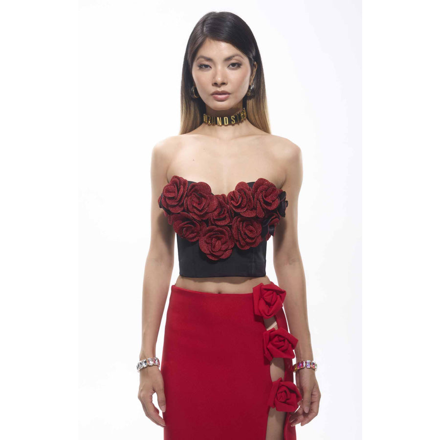 Rosa Flower Patch Corset Mini Top S Women’s Fashion - Women’s Clothing - Blouses & Shirts