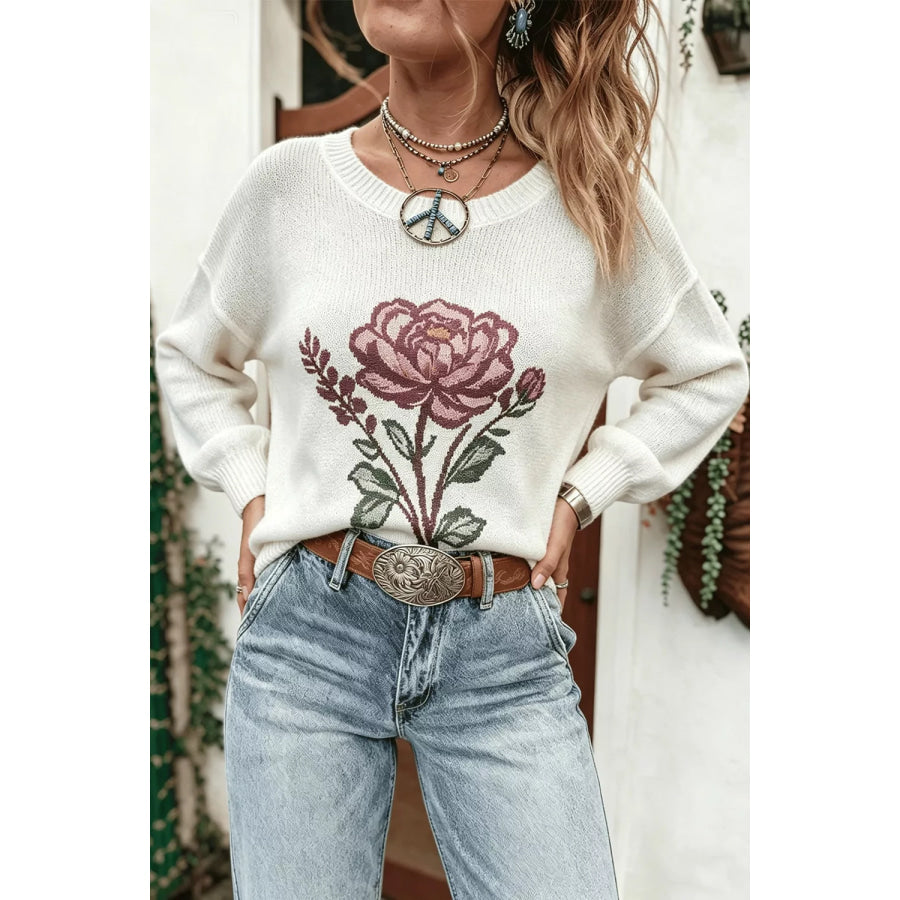Rose Dropped Shoulder Sweater Apparel and Accessories