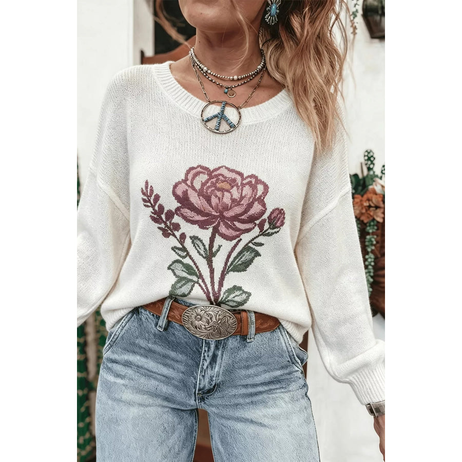 Rose Dropped Shoulder Sweater Apparel and Accessories
