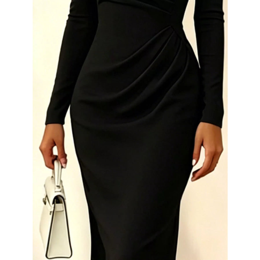 Rose Embellished Asymmetrical Neck Midi Dress Apparel and Accessories
