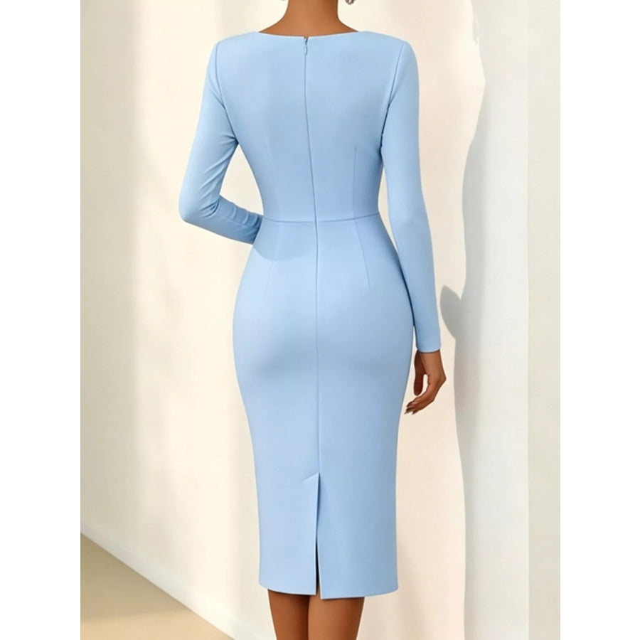 Rose Embellished Asymmetrical Neck Midi Dress Apparel and Accessories