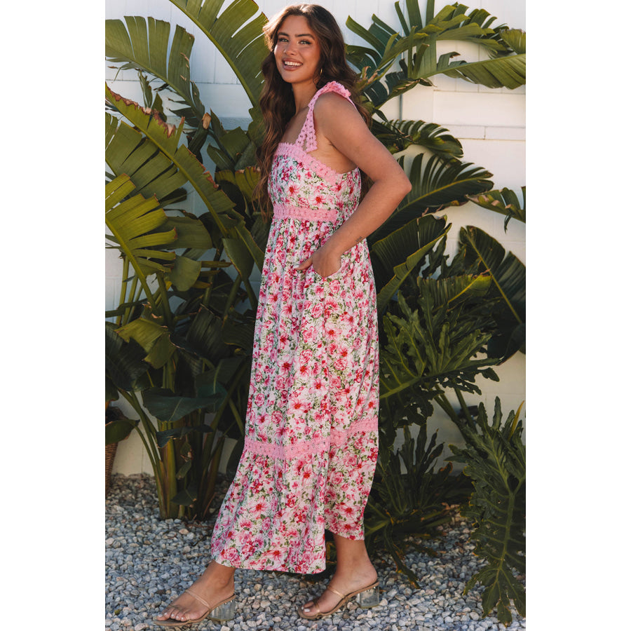 Rose Floral Lace Tied Strap Empire Waist Maxi Dress Dresses/Floral Dresses