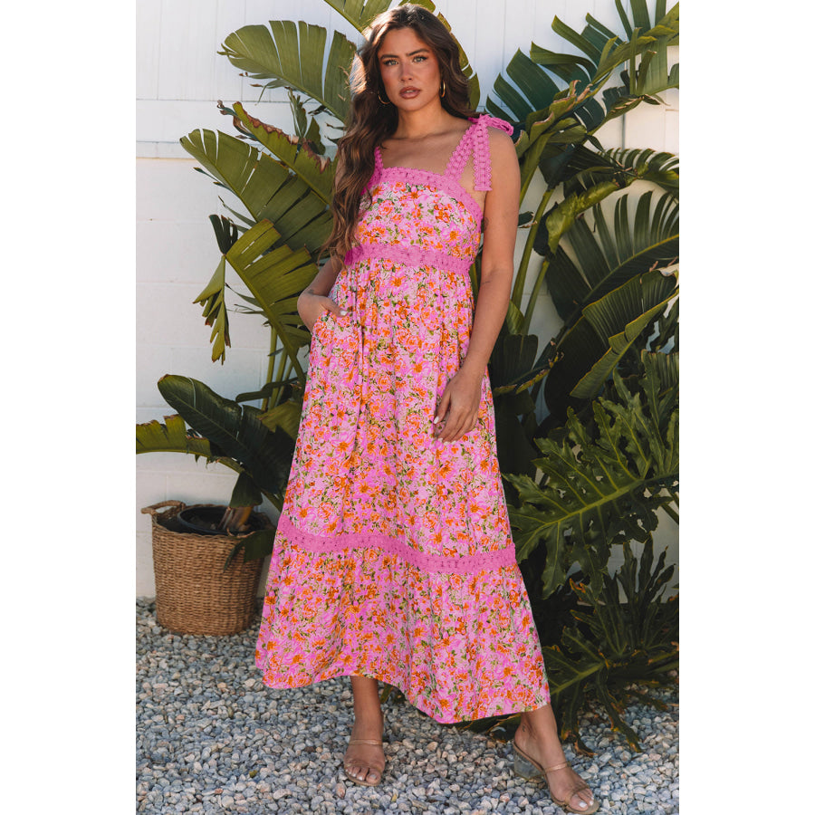 Rose Floral Lace Tied Strap Empire Waist Maxi Dress Dresses/Floral Dresses
