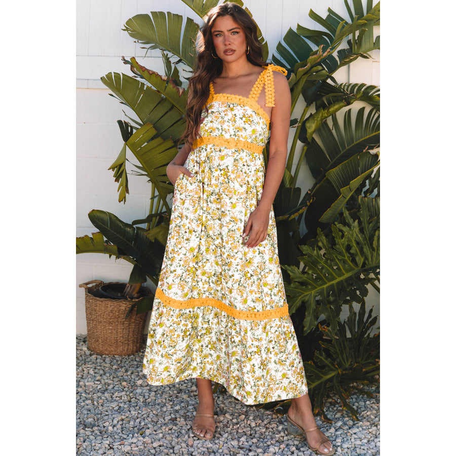 Rose Floral Lace Tied Strap Empire Waist Maxi Dress Dresses/Floral Dresses