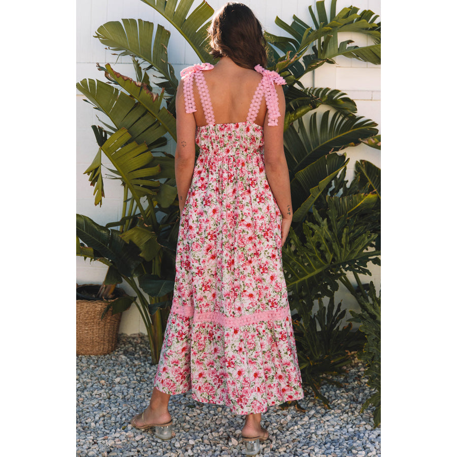 Rose Floral Lace Tied Strap Empire Waist Maxi Dress Dresses/Floral Dresses