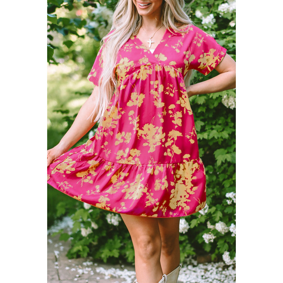 Rose Floral Print Batwing Sleeve Smock Dress Dresses/Floral Dresses